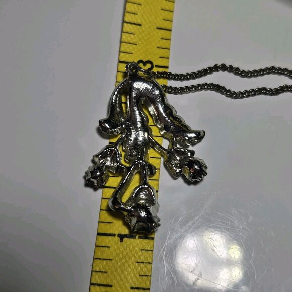 Vintage Red Aurora Borealis Crystal Floral Pendant Necklace Silver Tone 16" - Picture 8 of 15